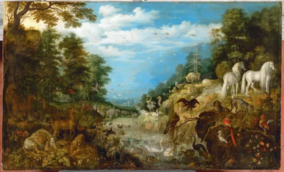 Paisagem com animais (pintura sobre tela)