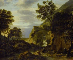 Paisagem montanhosa com cascata