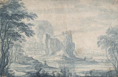 Paisagem com pescador e caçador de patos