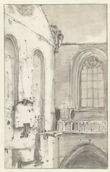 Vista do transepto do Nieuwe Kerk, Amsterdã, após o incêndio de 1645