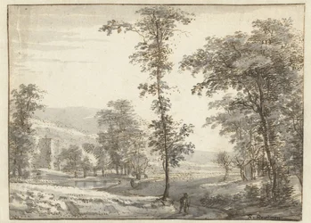 Paisagem arborizada com um Viajante num Caminho
