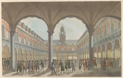 Bolsa de valores em Amsterdã, cerca de 1825 The Stock Exchange in Amsterdam / La Bourse à Amsterdam (título no objeto)