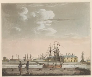 Estaleiro naval Willemsoord, c. 1825
Vista de Willemsoord sobre o herdeiro - perto da Nieuwendiep, e a entrada do Grande Canal da Holanda do Norte / Vue de Willemsoord au holder prês du Nieuwendiep, et L