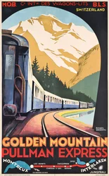 Um cartaz da Compagnie Internationale des Wagons-Lits a publicitar o Golden Mountain Pullman Express, c.1930 (litografia a cores)