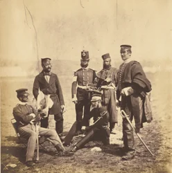 O general de brigada Van Straubenzee e oficiais dos Buffs