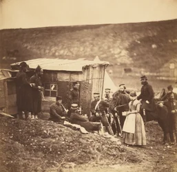 Acampamento do 4.º Regimento de Dragões da Guarda, convívio festivo, franceses e ingleses