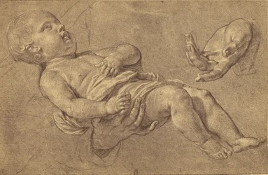 [Desenho de um bebé e duas mãos adultas de Philippe de Campaigne]
