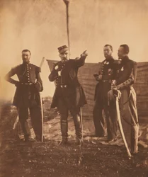General francês Pierre Bosquet (centro), Dar ordens ao seu pessoal, Guerra da Crimeia, Crimeia, Ucrânia