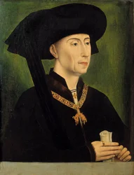 Retrato de Philippe o Bom (1396-1467), Duque de Borgonha Pintura de Roger (Rogier) van der Weyden (1400-1464) Sol do século XV. 0,34x0,25 m - Retrato de Filipe, o Bom (1396-1467), Duque de Borgonha. Pintura depois de Roger (Rogier) van der Weyden (1400-