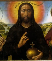 Cristo redentor entre a Virgem e São João Evangelista, diz o Tríptico Braque. Pormenor de Cristo. Pintura de Rogier (Roger) Van Der Weyden (1400 - 1464) Ec. Flam.
