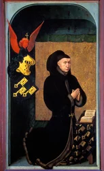 Retrato de Nicolas Rolin (1376-1461), chanceler da Borgonha sob Philippe le Bon e fundador dos Hospices de Beaune em 1443. Pintura de Rogier (Roger) van der Weyden (1400-1464), século XV, Beaune, Musée de l