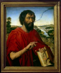 São João Batista. Detalhe. Painel esquerdo do tríptico da família Braque. Pintura de Roger (Rogier) Van Der Weyden (1400 - 1464) Ec. Flam.