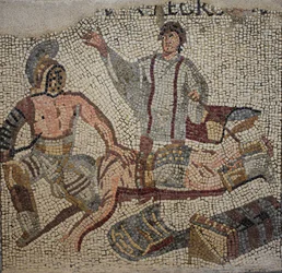 Uma luta de gladiadores com o árbitro