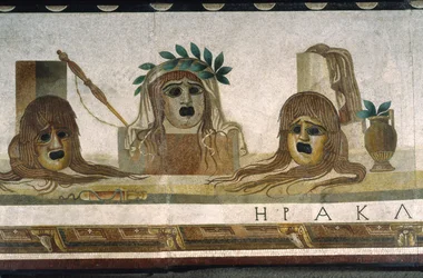 "Asarotos" (Floor unswept) Fragmentos de mosaico assinado por Harakliton de Roma, século II d.C., Roma