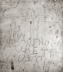 Grafito blasfemo de uma Crucificação (pedra)