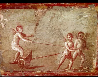 Cupidos jogando com uma carruagem (fresco