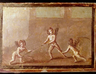 Cupidos a brincar com uma corda (fresco