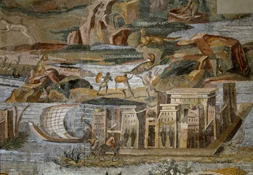 Detalhe do mosaico nilótico do Preneste (Palestrina) do santuário da deidade da Fortuna Primigênia, 80 a.C.