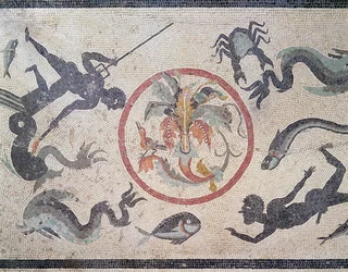 Pescadores e criaturas do mar, século I dC (mosaico)