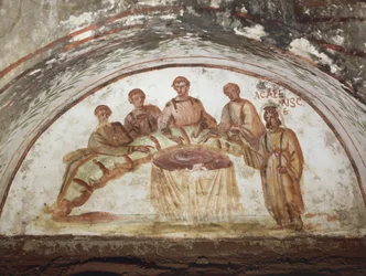Cena de banquete de representação de frescos (fresco)