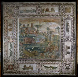 Hippopotamus caçar no Nilo (mosaico)