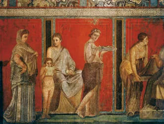 Ritos de iniciação ao culto de Dionísio, afresco da Villa Dei Mysteri