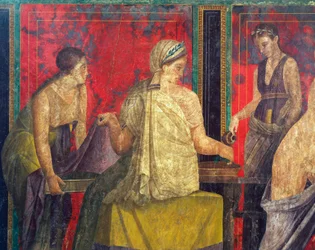Ritos de iniciação ao culto de Dionísio, afresco da Villa Dei Mysteri