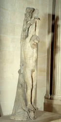O suplício de Mársias, pendurado de um tronco de pinheiro. Escultura de mármore do final do século III-início do século II a.C. Altura 2,5 m. Paris, Museu do Louvre