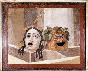Máscara do Teatro Romano. Mosaico do século II d.C. Das Termas de Decius em Aventino, Roma. Musei capitolini, Roma.
