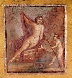 Narciso e Eros, fresco romano do 3.º estilo pompeiano de Pompeia, Itália, século I d.C.