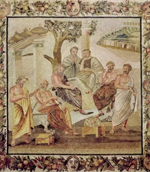 Platão Conversando com seus alunos, da Casa de T. Siminius, Pompéia (mosaico) (ver também 156873)