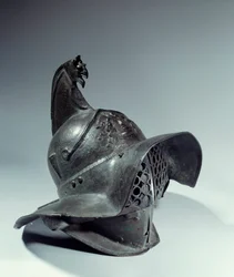 Antiguidade Romana: Gladiador Capacete usa durante a luta. Encontre Pompei. Paris, Musee Du Louvre