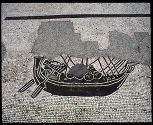 Arte Romana: Mosaico "Ship" da Corporation des gens de la mer, Place des Corporations