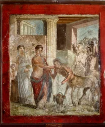 Arte Romana: "O centauro assiste ao casamento de Pirithoos (Pirítico) e Hippodamia" afresco romano do sítio de Pompeia. Século I d.C. (fresco)