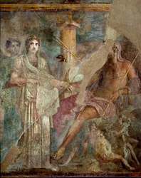 Arte romana: «O casamento de Zeus e Hera no monte Ida». Fresco romano proveniente da Casa do Poeta Trágico em Pompeia. Século I d.C. Nápoles, Museo Archeologico Nazionale