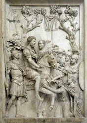 O Imperador Romano Marco Aurélio perdoa os inimigos derrotados, c.176-180 (Relevo em mármore)
