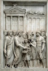 Imperador Romano Marcus Aurelius sacrificando diante do Templo de Júpiter, Roma, c.161-180 (Relevo em mármore)