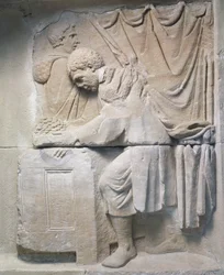 Alívio romano de mausoléu representando o comerciante de pão, século II d.C.