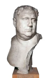 Arte romana: ""Busto de Vitellius (15-69) Imperador Romano " Século II (mármore)