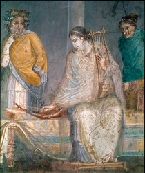 Arte romana: um cítaro. Fresco do sítio de Castellammare di Stabia, perto de Nápoles, século I d.C. (fresco)