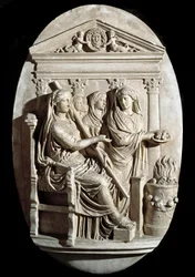 Arte romana: uma cena de sacrifício em Vesta (Hestia) de Villa Albani (baixo relevo)