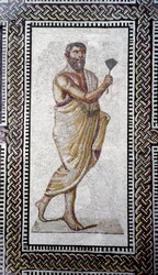 Arte romana: «Homem com um telhado». Mosaico de pavimento das Termas de Caracala. 212 d.C. Roma, Museo Nazionale Romano (ou delle Terme).
