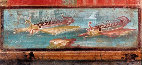 Navios de guerra romanos na entrada de um porto (fresco