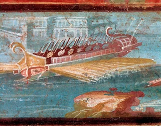 Navios de guerra romanos na entrada de um porto (fresco