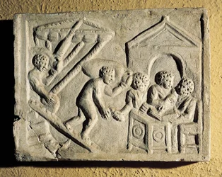 Descarga de cargas e controlos portuários, baixo-relevo, civilização romana