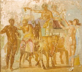 Pintura mural representando o Triunfo de Baco, da Casa de Marcus Lucretius Fronto, Pompeia, Campânia, Civilização Romana