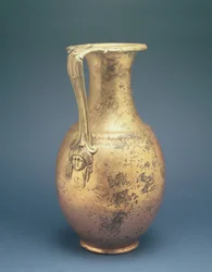 Jarro de vinho com cabo decorativo, do sítio romano de Newstead, Melrose, finais do século I d.C. (bronze)