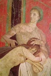 Mulher consolando o iniciado, parede sul, Oecus 5, detalhe de afresco 60-50 aC de 57190 e 161043