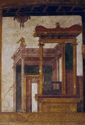 Arquitecturas fantásticas, fresco do oecus na Casa de Vettii, Pompeia (Património Mundial da UNESCO