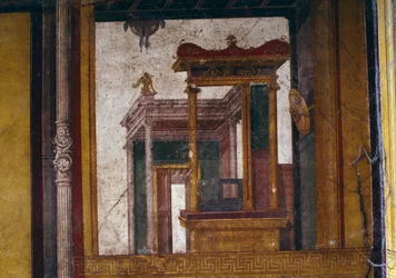 Arquitecturas fantásticas, fresco do oecus na Casa dos Vettii, Pompeia (Património Mundial da UNESCO